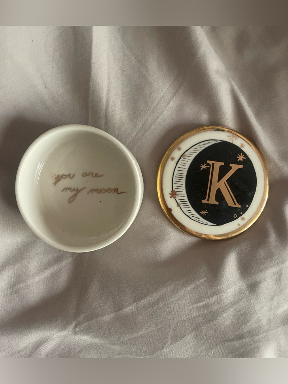 Anthropology Monogram K Ceramic Trinket Dish Set - Gold & Black